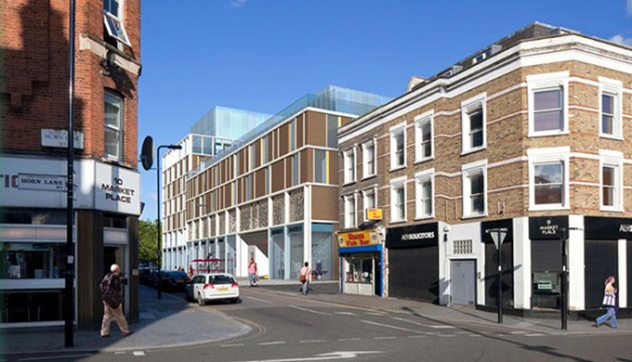 The Oaks Shopping Centre W3 CGI view east down Churchfield Road